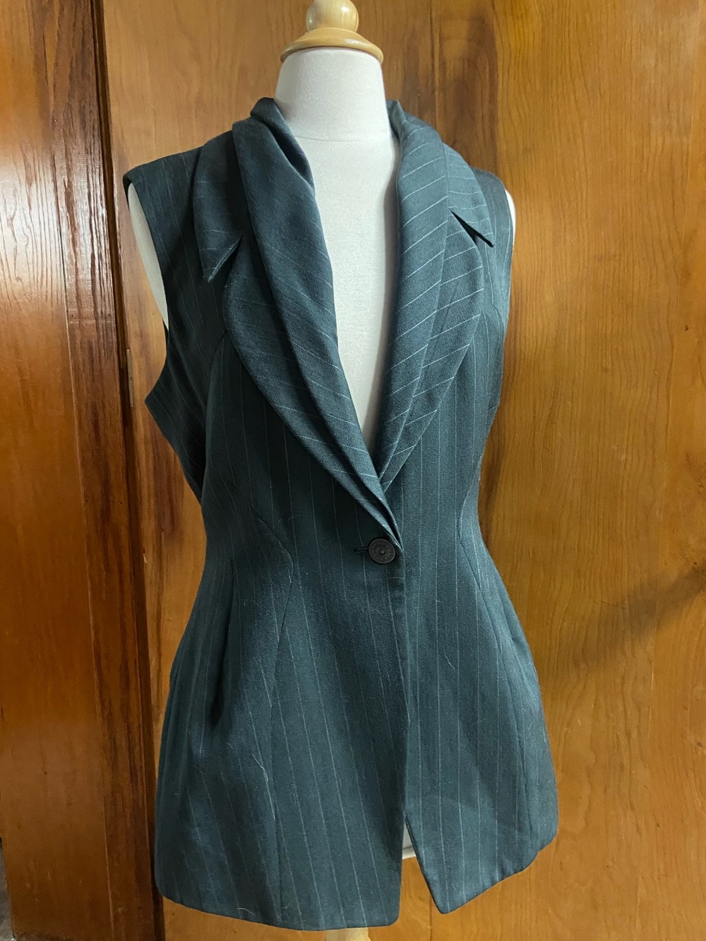 Byron Lars Dark Green Pinstripe Sleeveless Double Lapel Blazer Vest RARE